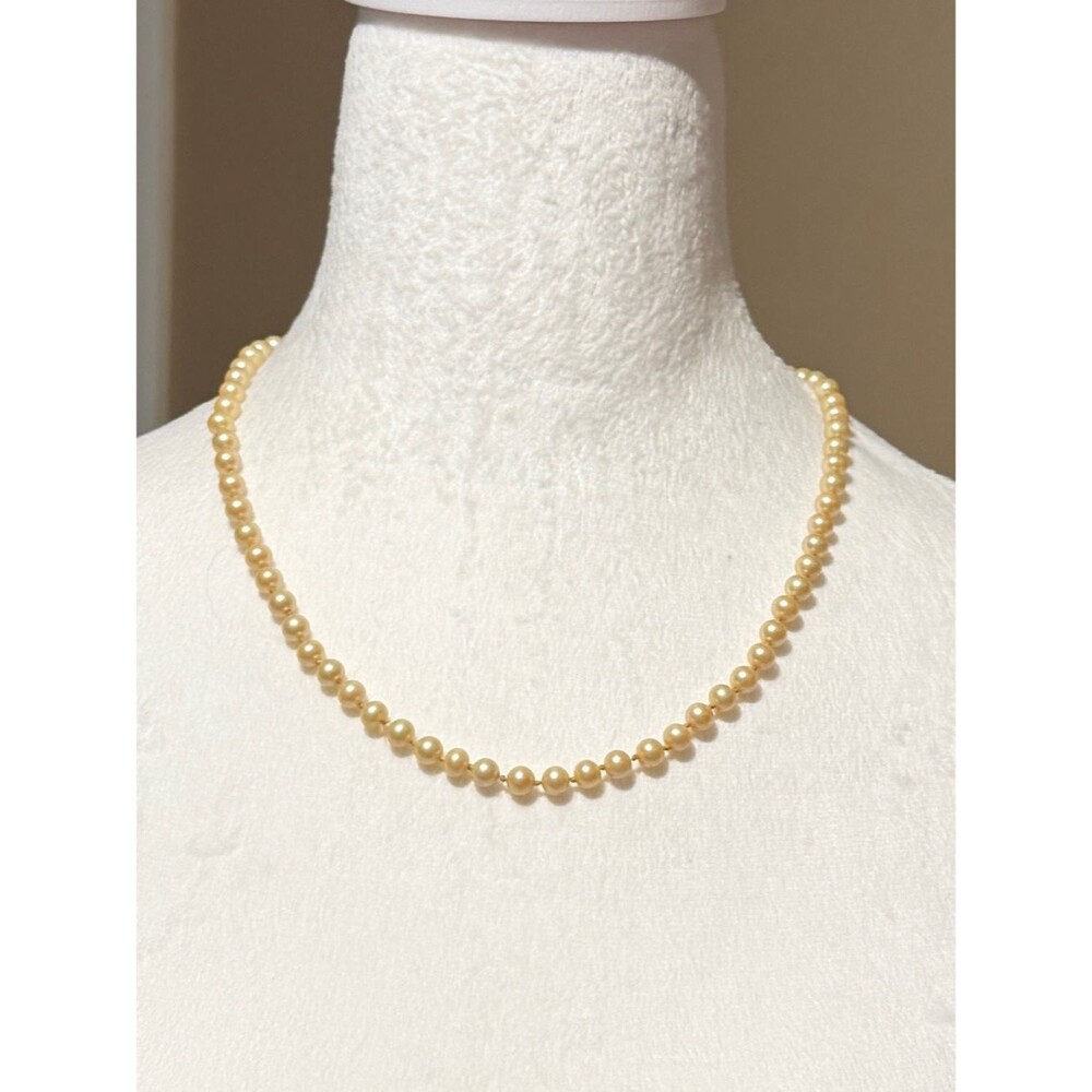 Vintage Cream Glass Pearl Strand Necklace Gold Tone Clasp